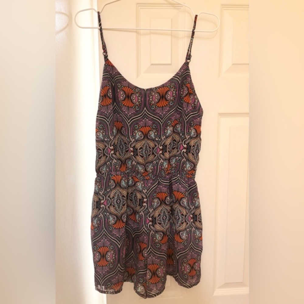 Angie Boho Paisley Romper Purple Orange Festival Size S
